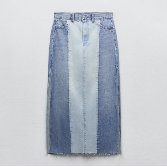 ZARA NEW PATCHWORK DENIM MIDI SKIRT M - Picture 7 of 13